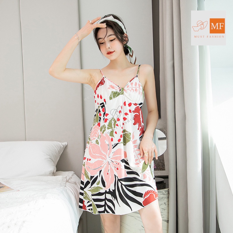 Váy ngủ hai dây vải lanh cotton, đẹp thoáng mát