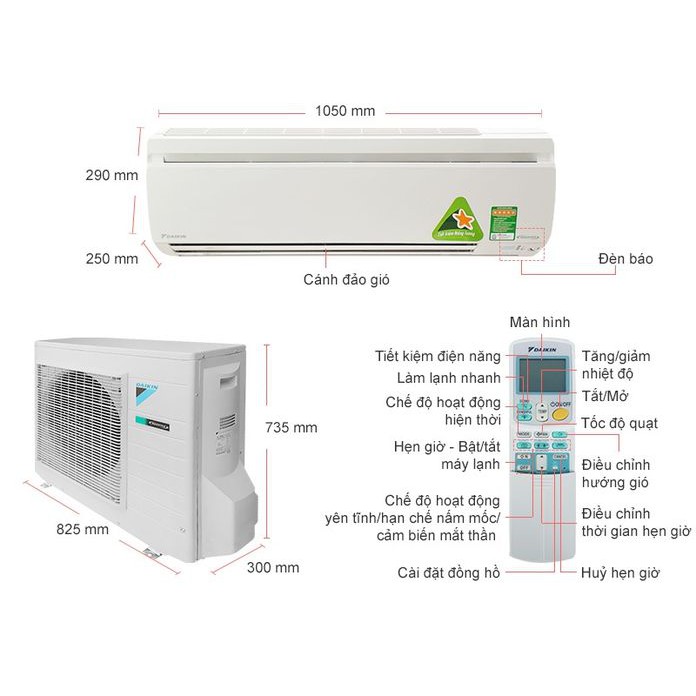 Máy lạnh Daikin 2.5 HP FTKS60GVMV Làm lạnh nhanh,Eye cảm biến chuyển động,Chức năng tự chẩn đoán lỗi, điện 1.8 kW/h