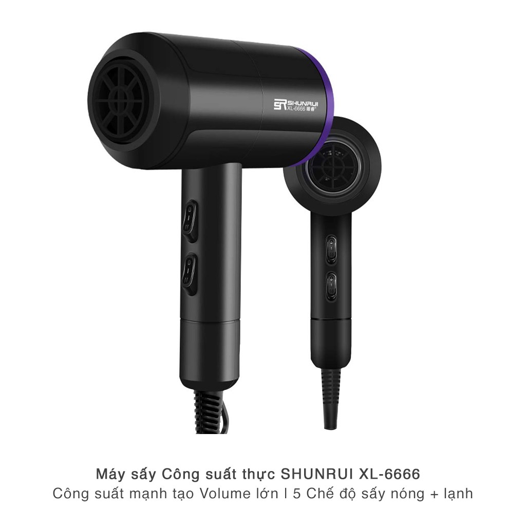 Máy sấy Công suất thực SHUNRUI XL-6666 l Màu đen tuyền huyền bí | Tặng kèm đầu tụ gió cao cấp