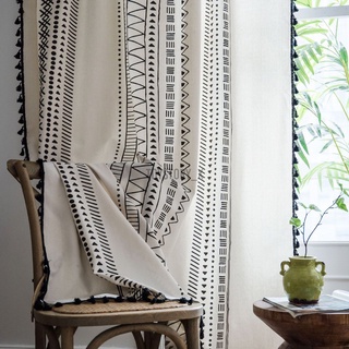 1 rèm cửa sổ Cotton Lanh Màu Đen In Họa Tiết Phong Cách Bohemian 4 Kích Thước Cho Phòng Khách / Phòng Ngủ
