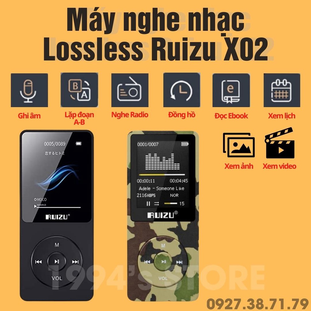 (CÓ SẴN) Máy nghe nhạc lossless Ruizu X02 bản 8Gb - Bản 2022 - Nghe nhạc, xem phim, xem ảnh, đọc Ebook - Máy MP3 giá rẻ