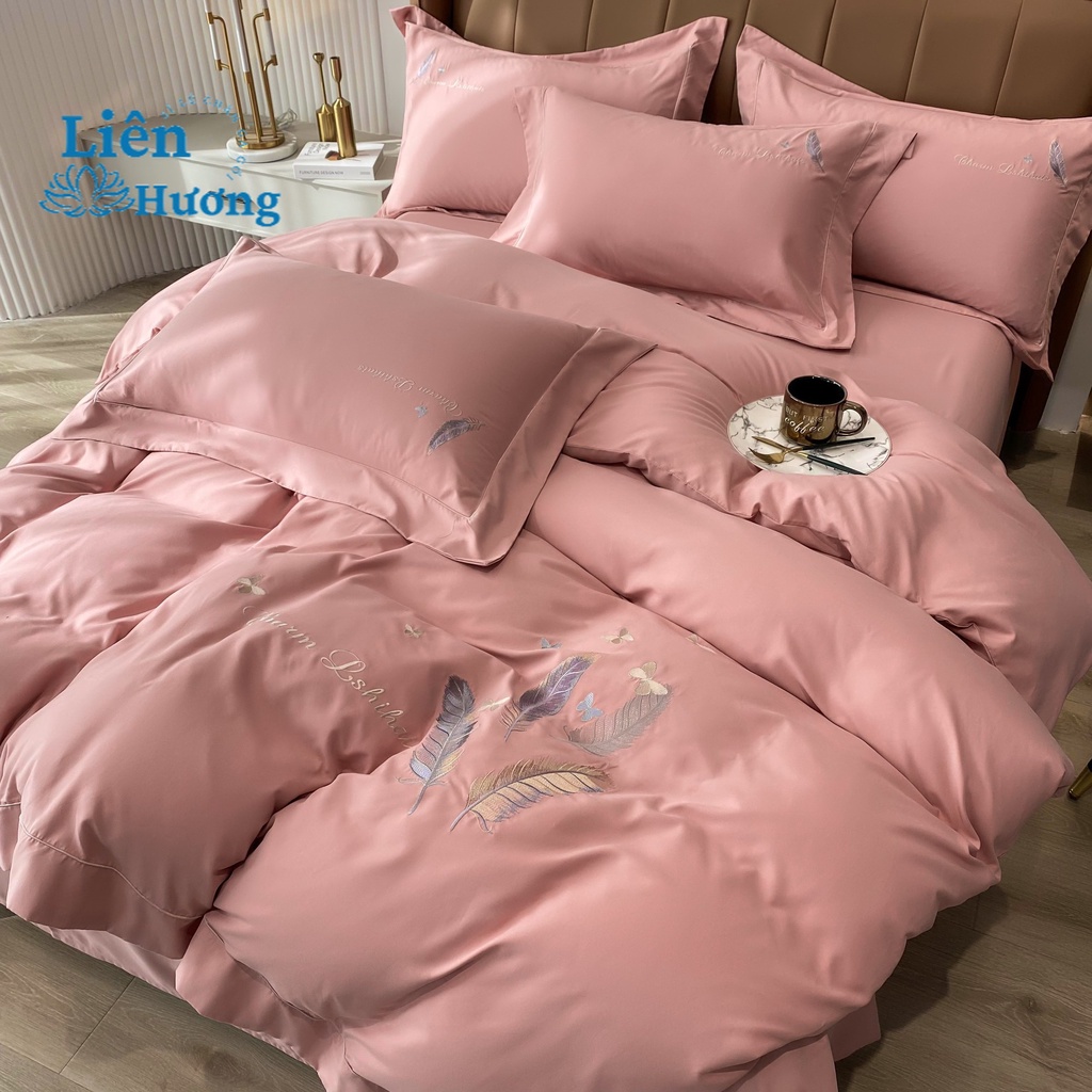 Bộ Chăn Ga Gối 4 Món Chất Liệu Cotton Nilen Bonknot Thêu Họa Tiết Nhập Khẩu Cao Cấp