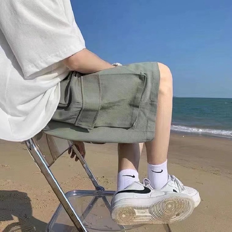 Quần Short Dáng Rộng Phối Túi Lớn Phong Cách Hip Hop Hàn Quốc Thời Trang Mùa Hè Cho Nam Size M-3XL