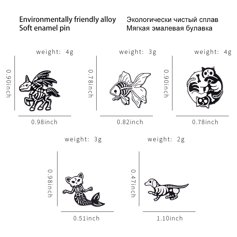 Huy Hiệu Cài Áo Hình Mèo / Khủng Long / Bộ Xương / Khủng Long Tráng Men Phong Cách Punk Cho Bạn Bè