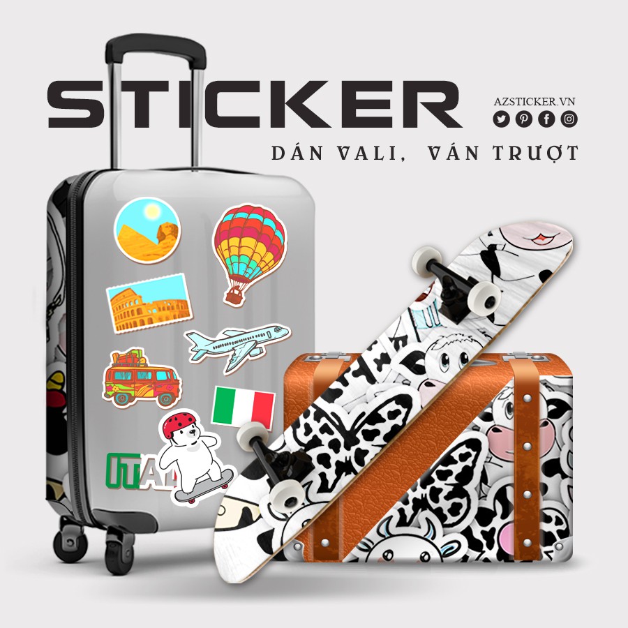 [Mã SKAMLS1012 giảm 10K đơn 50K] Sticker Bò Sữa Dán Nón Bảo Hiểm Azsticker ... Chất Liệu PVC Cao Cấp Chống Nước, Bền Màu