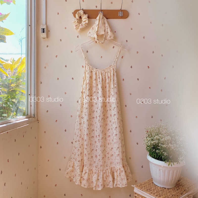 Đầm ngủ 2 dây- phiên bản in hoa - Bồng Bềnh mùa hè ✿ - 0303Studio ✿