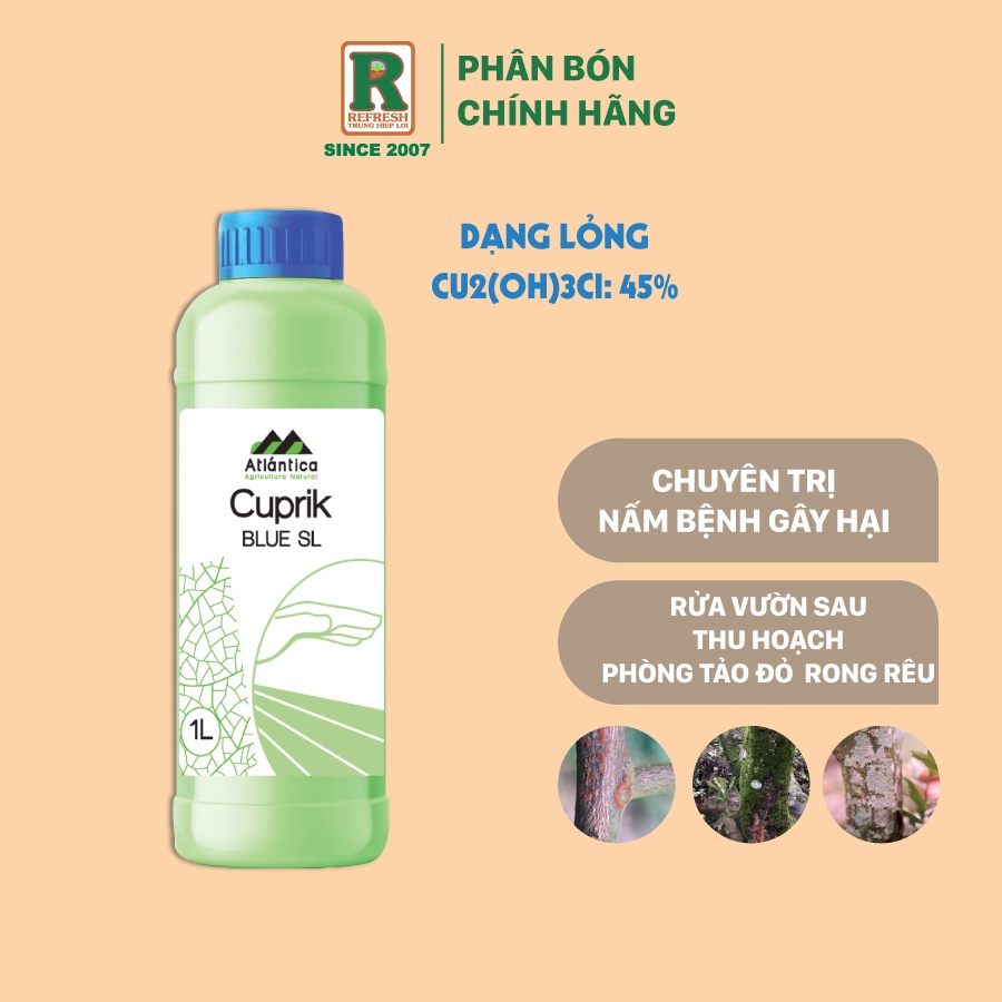 thuốc trừ bệnh gốc đồng CUPRIK BLUE SL trị vi khuẩn, rong, rêu, tảo, nấm bệnh, phục hồi sức sống cây 1L