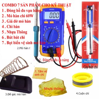 [FREE SHIP => 50K ] Bộ mỏ hàn chì 60w (xanh) + 6 món dụng cụ kỹ thuật (A830L)