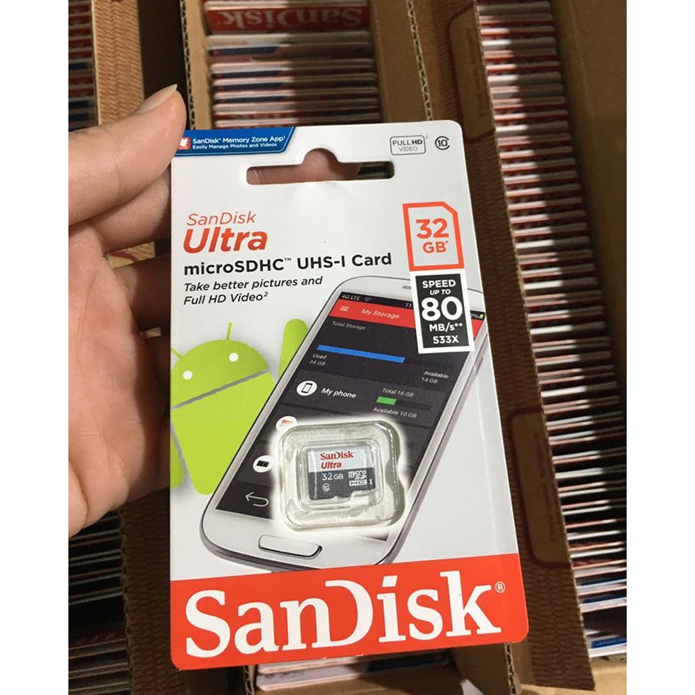 Thẻ nhớ SanDisk 32GB Ultra MicroSD -Chính hãng BH60T -Thích hợp lắp cho Cam Ezviz C6N C8C C4W IMOU A22EP C22EP H21W H21P