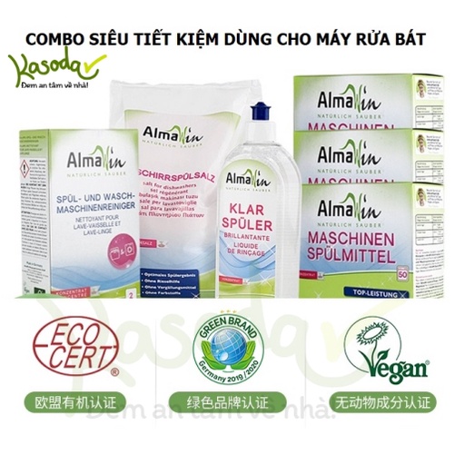 Combo Bột rửa bát chén bột rửa bát Almawin Muối làm mềm Almawin Nước làm bóng Almawin Bột vệ sinh cho máy rửa bát