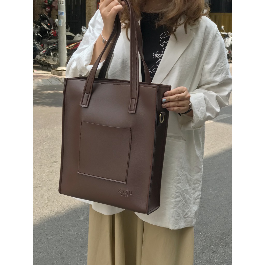 Túi Tote da KHÂU BY CQ đeo chéo Bonde đựng vừa A4, Laptop
