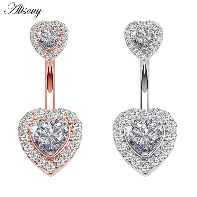 Alisouy 1 Khuyên Rốn Thép Không Gỉ Đính Đá cz Hình Trái Tim