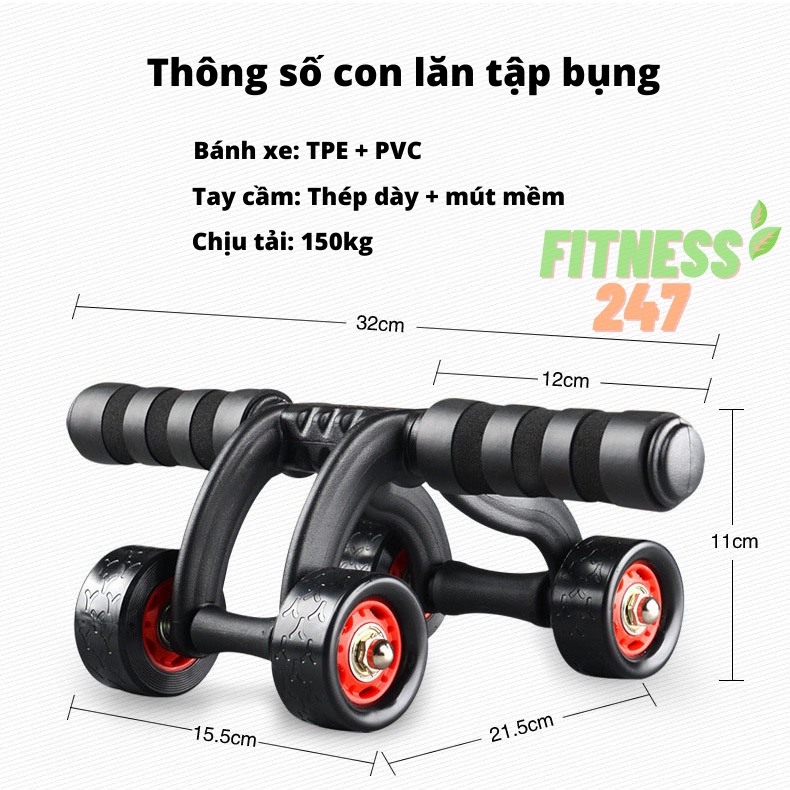 Con Lăn Tập Gym, Yoga 4 Bánh, Tặng Kèm Thảm Và Phanh Chặn, Con Lăn Tập Bụng Hiệu Quả Gym Roller Tại Nhà Nam Nữ