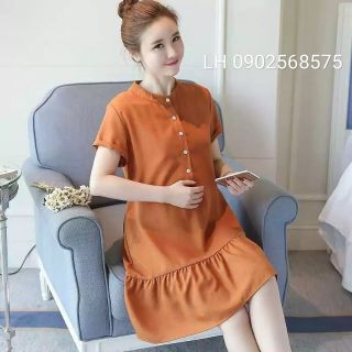 Đầm bầu cho con bú cài nút đầm bầu cho bé bú phối bèo lai