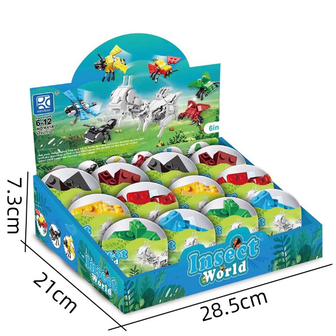 Bộ Gạch Nhựa Xếp Hình Mini Con Côn Trùng 6in1, 20+ PCS, Mẫu Quả Trứng 07029
