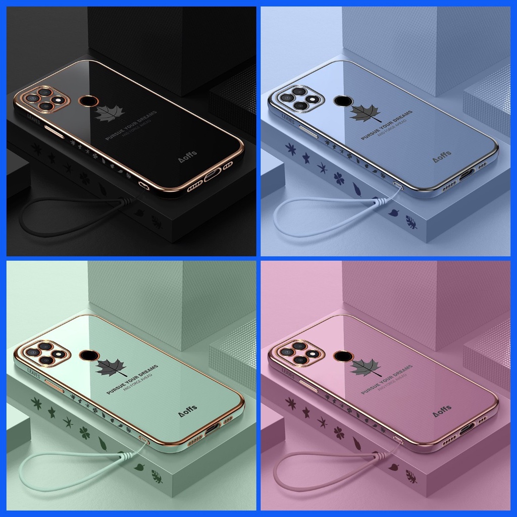 ốp lưng OPPO A15 ốp lưng OPPO A15S Ốp Điện Thoại tpu Siêu Mỏng Chống Rơi Hình Lá Phong Mạ Điện Kèm Dây Đeo Ốp OPPO A15 A15S