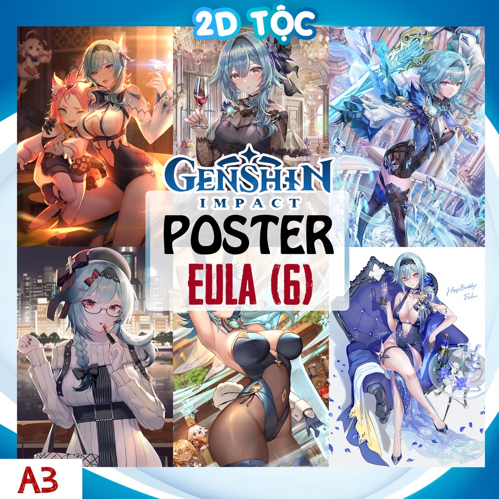 Poster A3 cao cấp treo tường Eula  (6) Game Genshin Impact by 2d tộc shop
