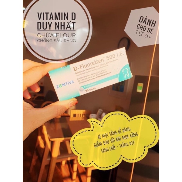 Vitamin D Fluoretten 500 I.E Zentiva Đức bổ sung vitamin D3 cho trẻ phát triển xương và răng hộp 90 viên