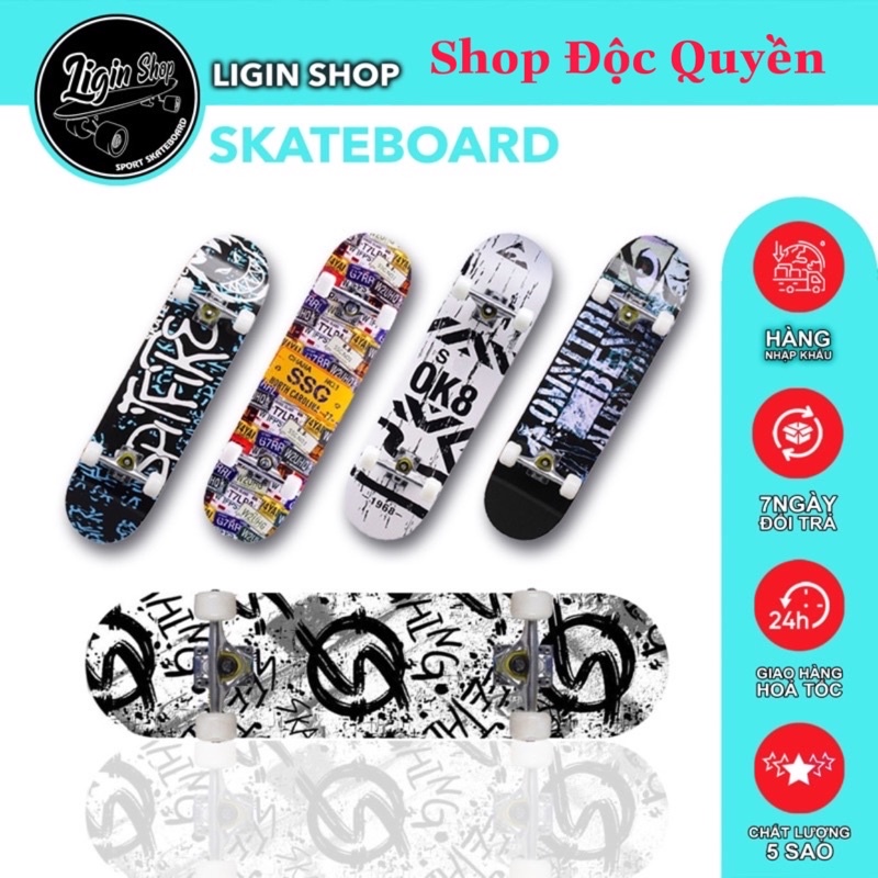 Ván trượt Skateboard mặt nhám, trượt ván, ván trượt thể thao gỗ ép 8 lớp chắc chắn.