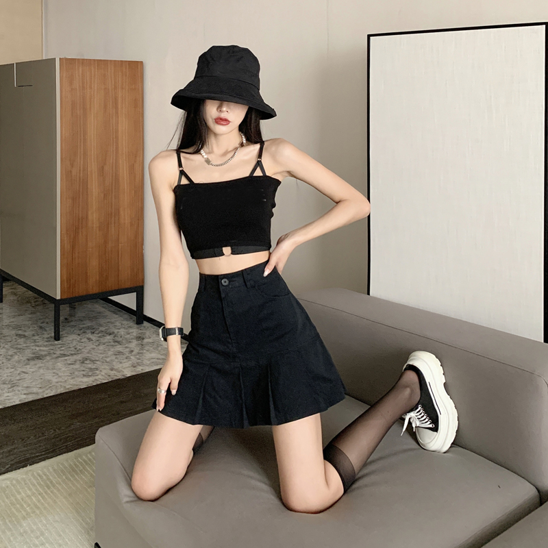 Chân váy jeans chữ A eo cao nhún bèo thời trang năng động cho nữ | BigBuy360 - bigbuy360.vn