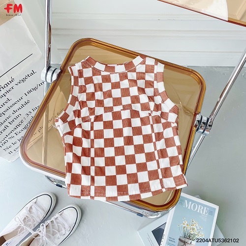 Áo croptop nữ FM Style sát nách cổ tròn hoạ tiết caro vải thun cao cấp, form tôn dáng 204210206