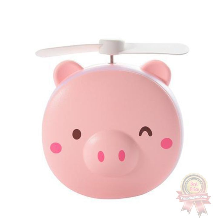 Quạt tích điện mini 3 in 1 có đèn LED Fan Gương hình con lợn heo hồng cute dễ thương cầm tay để bàn tiện lợi bỏ túi