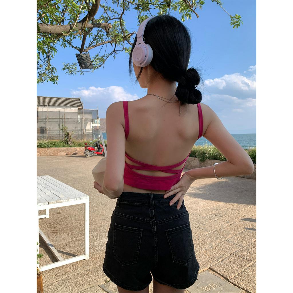 qkoole   Áo Ống Ngắn Hai Dây Có Mút Đệm Ngực Màu Đỏ Hồng Ngọt Ngào Và Ngọt Ngào Mùa Hè Cho Nữ