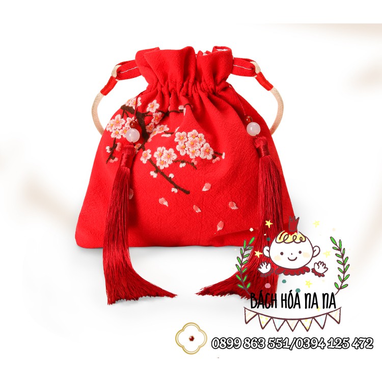 Kit tập thêu DIY - Túi Vải dây rút  họa tiết thêu tay hoa nhỏ hãng Cherish, handmade shop