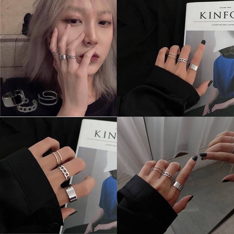 Set 3 nhẫn đeo tay từ kim loại phông cách Hip Hop cá tính cho nam và nữ