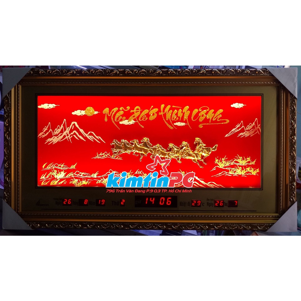 Lịch vạn niên - Đồng hồ - Tranh đá xi vàng – Khổ 50x90cm – mã 2636