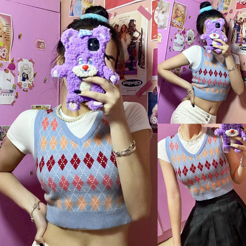 Áo Croptop Dệt Kim Cổ Chữ V Họa Tiết Kẻ Sọc Nhiều Màu Thời Trang Cho Nữ