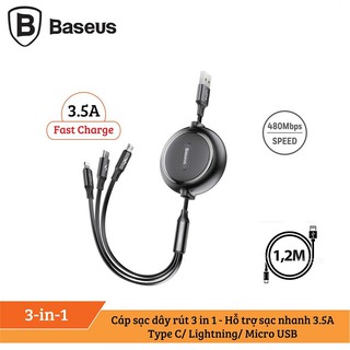 Dây cáp sạc lightning - type c - micro baseus golden loop 3 in 1 chính hãng