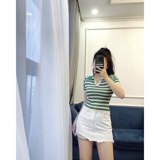 ÁO LEN KẺ XANH MONGTOGHI CỔ