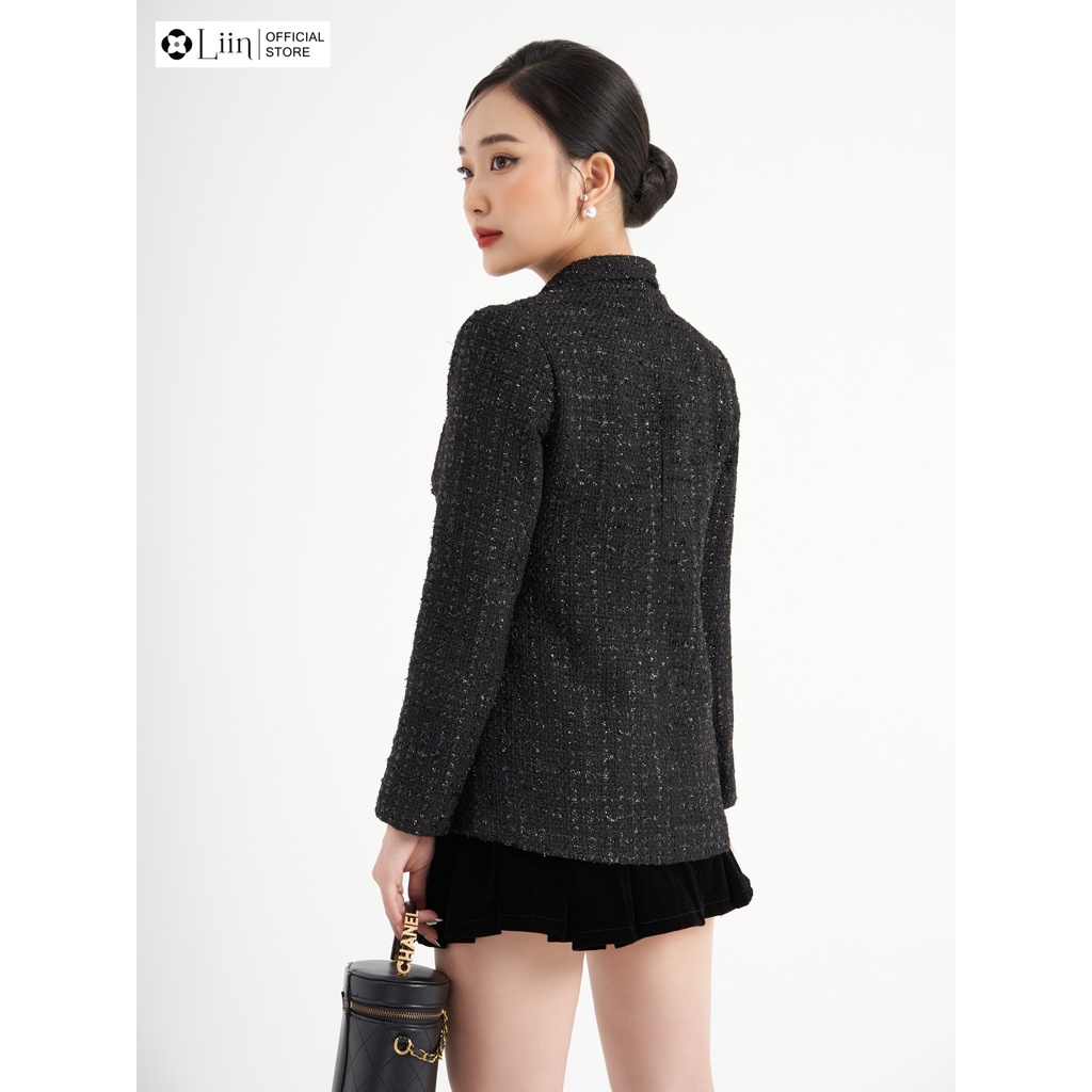 Áo vest dạ tweed màu đen dày dặn, kiểu dáng sang trọng, hiện đại Liin Clothing V5365
