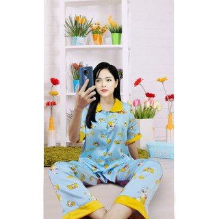 Bộ lụa satin hoạ tiết chú voi tinh nghịch