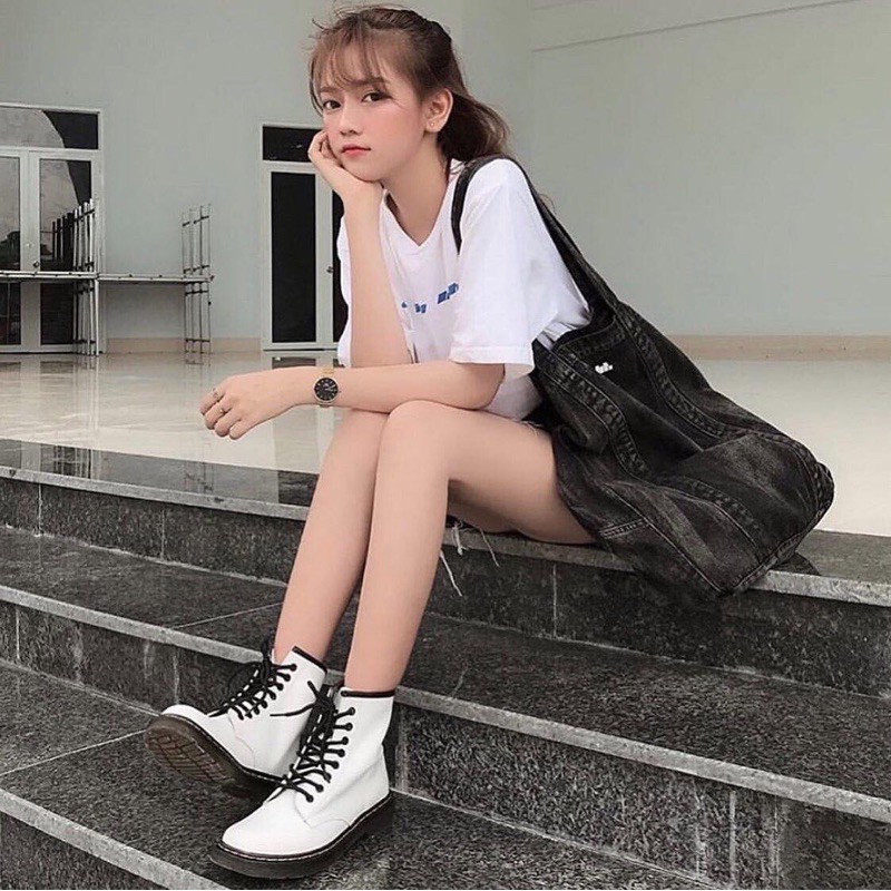 sẵn/ Boot Dr trắng 🖤 giày da martins 🤪Giày trắng cao cổ đế thấp, chất da trắng mịn (ĐẶT GIAO LUÔN) | BigBuy360 - bigbuy360.vn