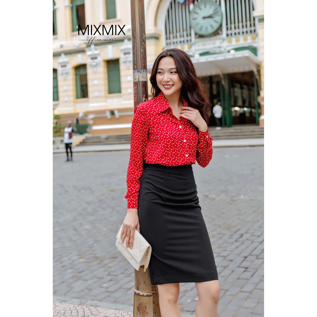Áo sơ mi nữ họa tiết tim nhí - MIXMIX - Hàng thiết kế - Hình ảnh độc quyền shop tự chụp