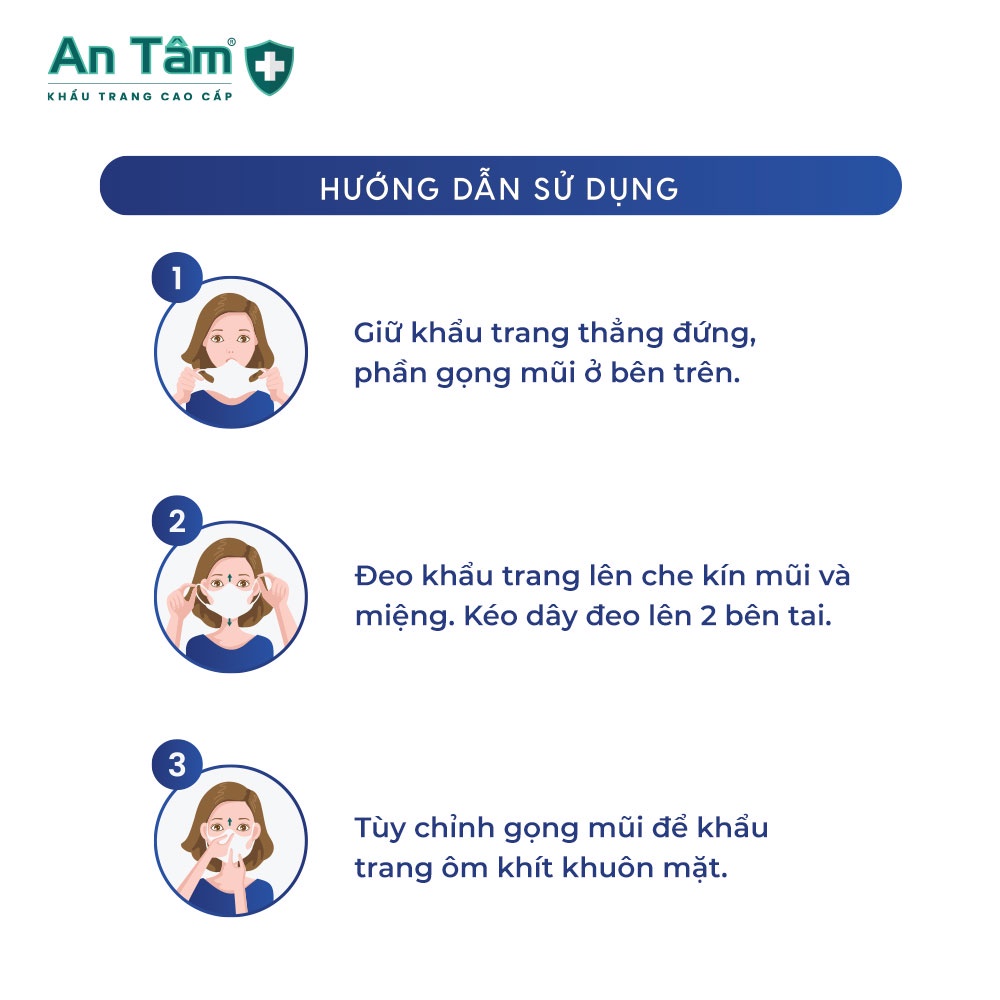 Thùng 100 hộp - Khẩu trang y tế 5D 3 lớp Vải Không Dệt &amp; Giấy Kháng Khuẩn - Chính Hãng AN TÂM - Hộp 10 cái