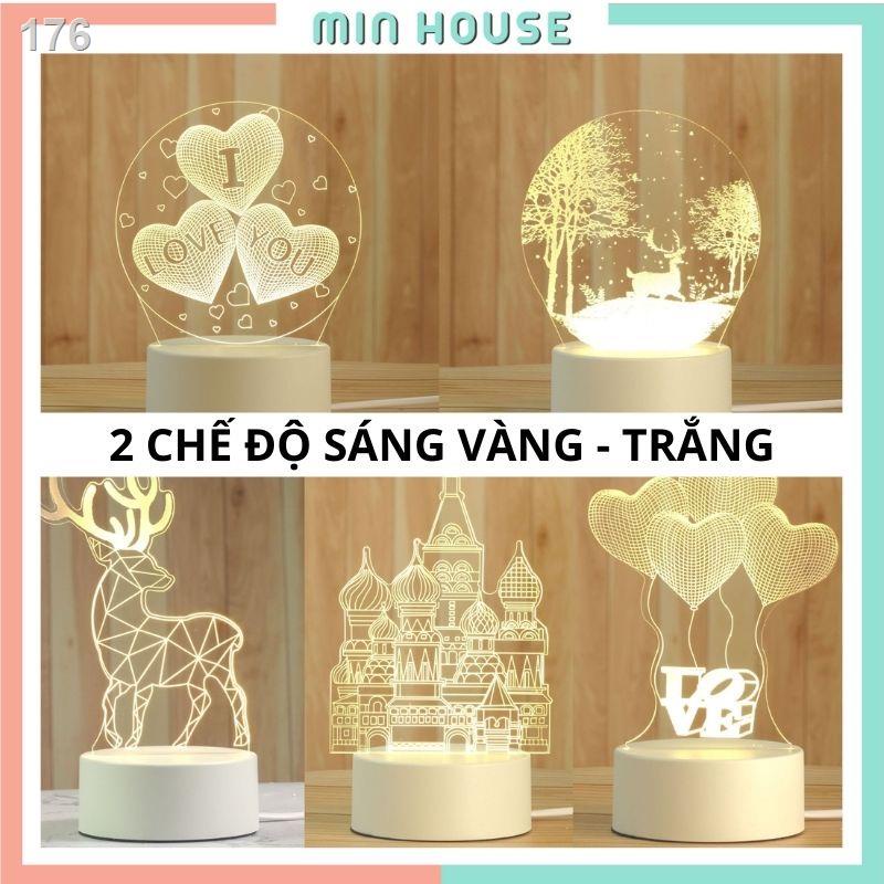 Đèn ngủ 3d để bàn trang trí bóng led 2 chế độ sáng vàng trắng đồ decor phòng cute cắm điện trực tiếp
