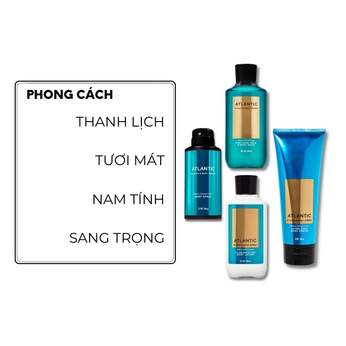 Bộ sản phẩm Sữa tắm gội Xịt thơm toàn thân hương nước hoa cho nam Bath and Body Works – ATLANTIC