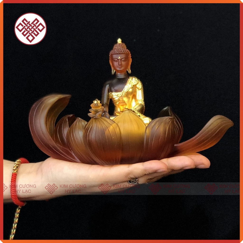 Tượng Phật Dược Sư Mật Tông [Kim Cương Hỷ Lạc]  Lưu Ly 12Cm Màu Nâu