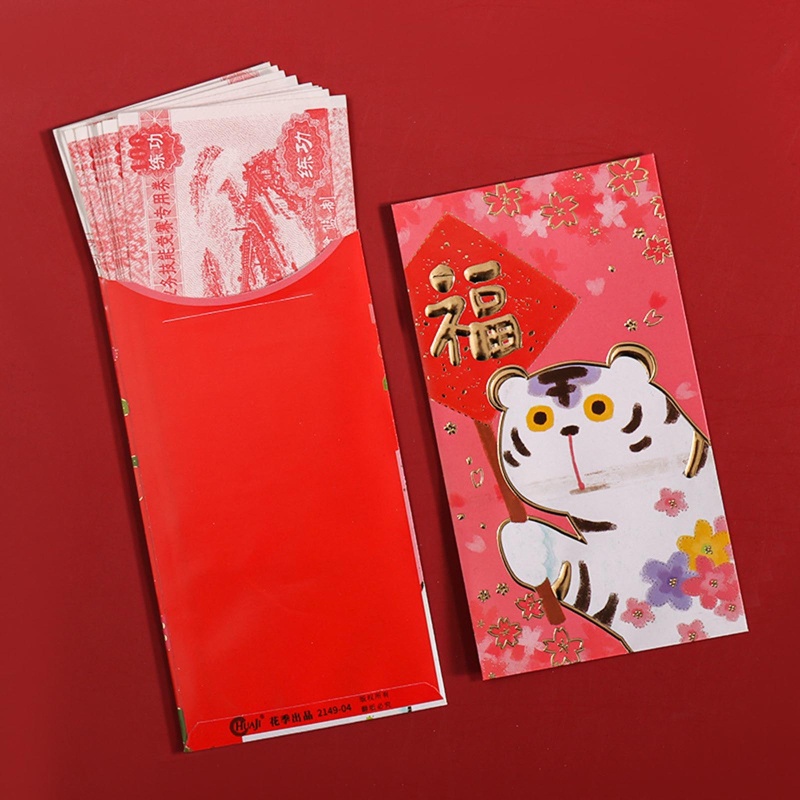 Set 5 bao lì xì năm mới 2022 màu đỏ phong cách truyền thống Trung Hoa