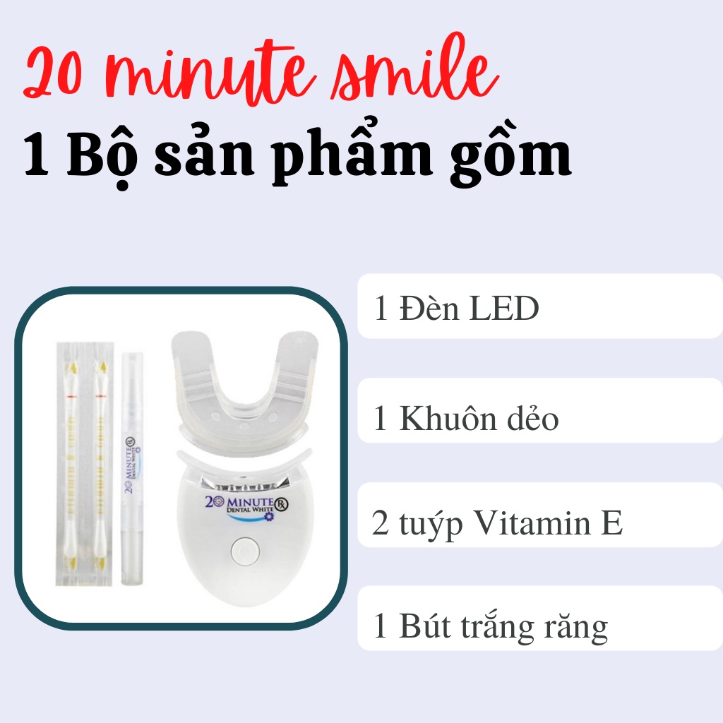 Bộ Kit Làm Trắng Răng Smilee 20 Minute không ê buốt, tẩy trắng răng nhanh chỉ với 20 phút mỗi ngày an toàn cho sức khỏe