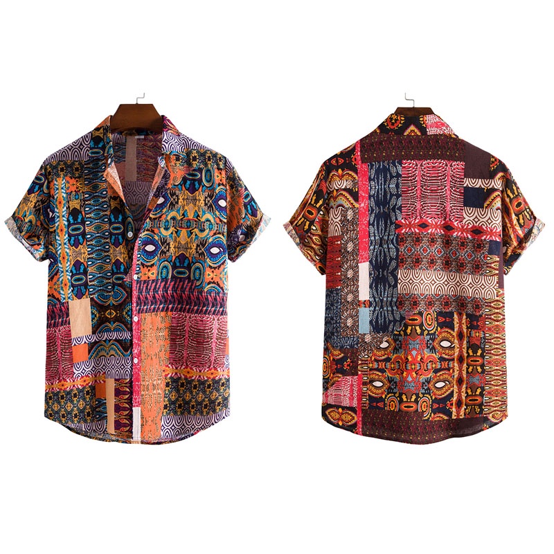Áo Sơ Mi Hoa Nam Polo Cotton Lanh Tay Ngắn Dáng Rộng Cài Nút In Họa Tiết Hoa Thời Trang Mùa Hè 2022 Plus Size Cho Nam