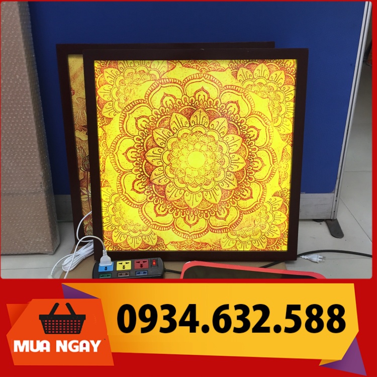 ĐÈN THỜ TRANH TRÚC CHỈ in MÂU NI, vuông 81cm / 107cm [ hào quang phật, Bàn Thờ Nhị Cấp, Bàn Thờ Treo hoa sen