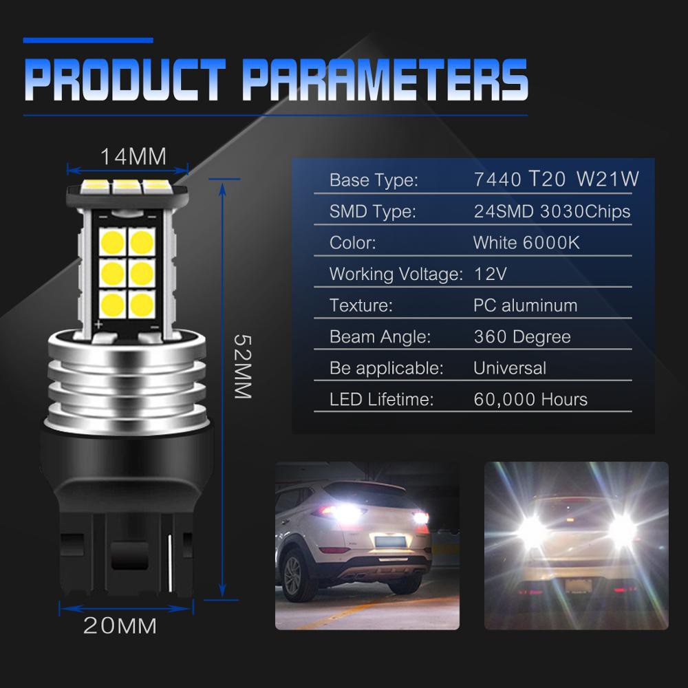 Đèn Led Chân T20 7440 -24 SMD 3030 Cho Xi Nhan, Báo Rẽ, Đèn Hậu, Đèn Lùi Cho ô tô, xe máy