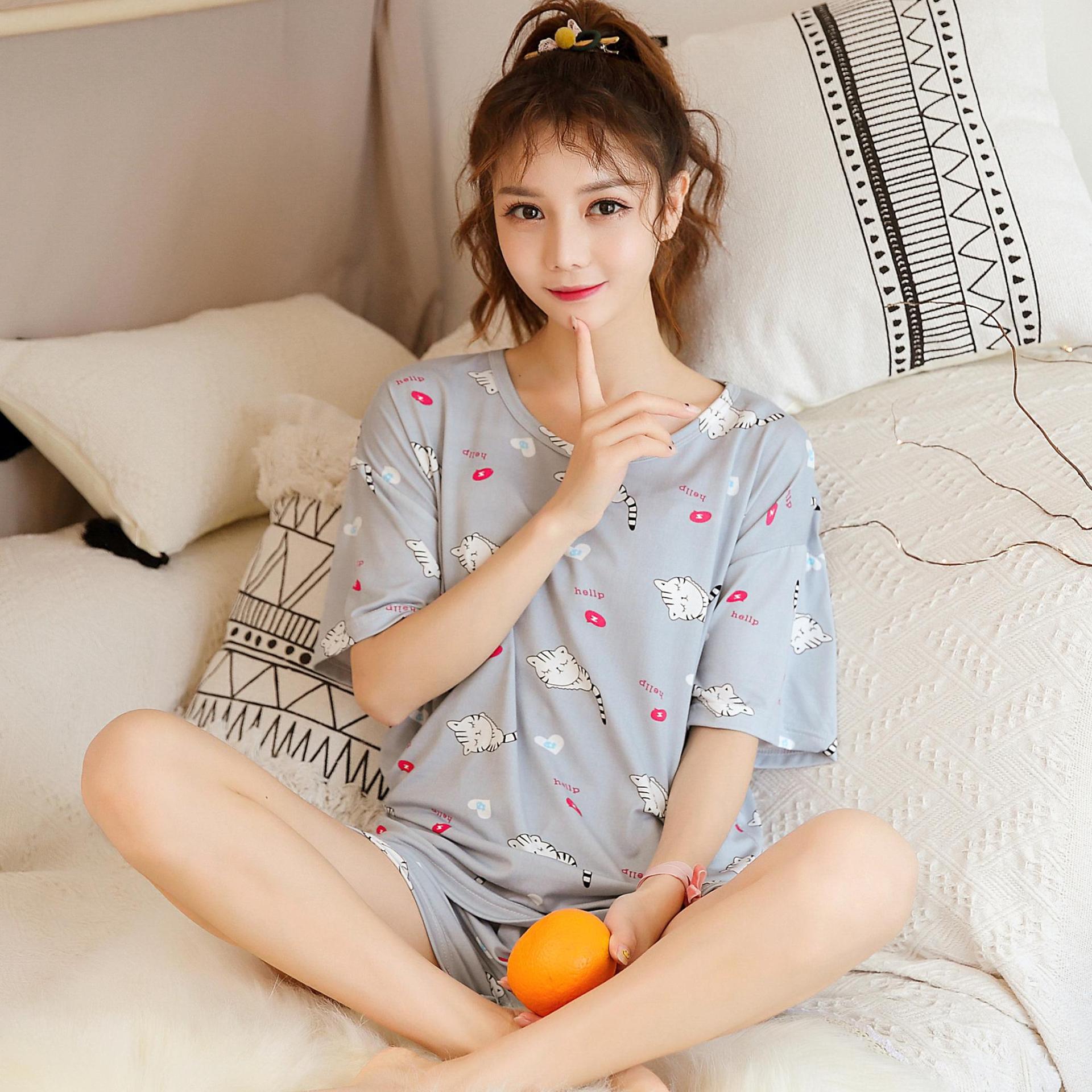 đồ ngủ Vải Phi Bóng Cỡ Lớn Quyến Rũ Cho Nữ đồ ngủ Váy ngủ pyjamas pijama nam nữ mùa hè đồ đôi pijama ngắn lụa satin dễ thương bigsize đồ mặc nhà cao cấp