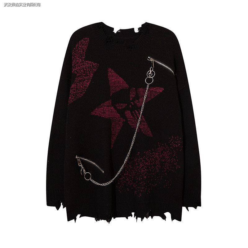 Áo Sweater Dáng Rộng Thiết Kế Xẻ Rách Phong Cách Đường Phố Âu Mỹ Cá Tính Dành Cho Nam Và Nữ