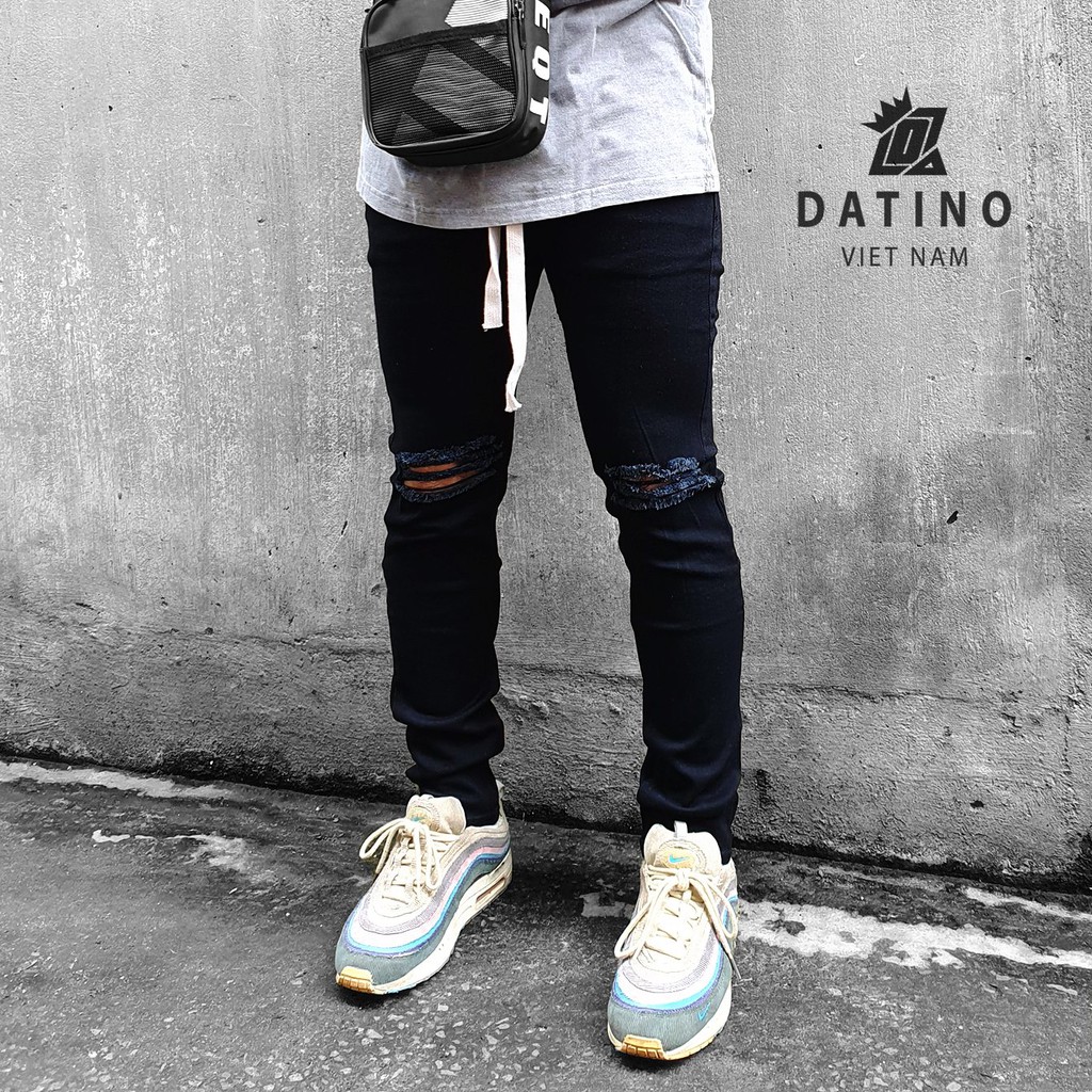 Quần jean nam Streetwear DATINO form Skinny màu đen chất Denim co giãn, bền màu | BigBuy360 - bigbuy360.vn