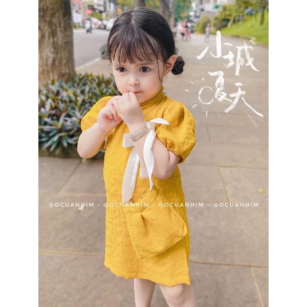 Xả  Váy đầm trơn trung thu cổ tàu cho bé gái